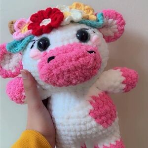 Plush Cow Toy with Pink Accents amigurumi